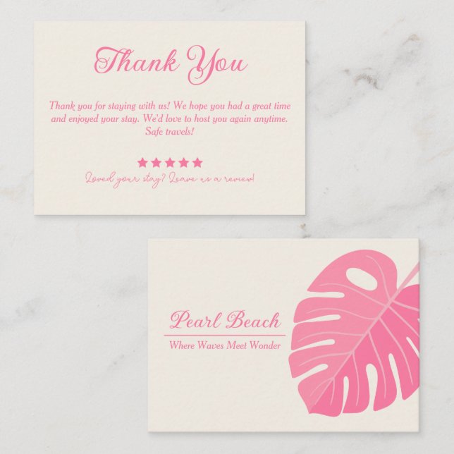 Visite Carte minime de location de feuilles roses (Devant / Derrière)
