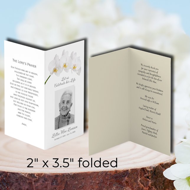 Visite Carte photo de prière commémorative funéraire simp (SMALL folded celebration of life memorial photo prayer cards, 2" x 3.5" finished size)