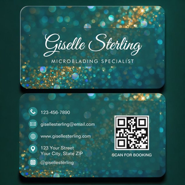 Visite Carte professionnelle de microblading vert or Code (Créateur téléchargé)