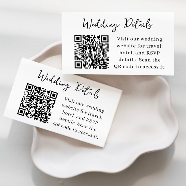Visite Carte QR de détails de mariage en écriture moderne (Créateur téléchargé)