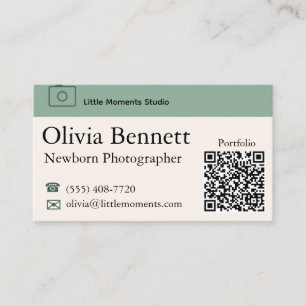 Visite Carte QR de photographe de nouveau-né, Crème de Sa