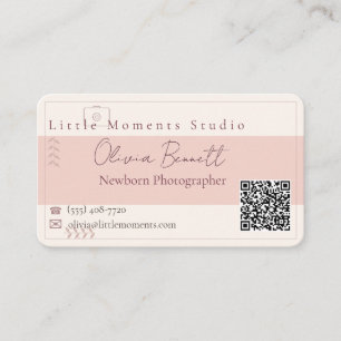Visite Carte QR de photographe nouveau-né, floral rose te