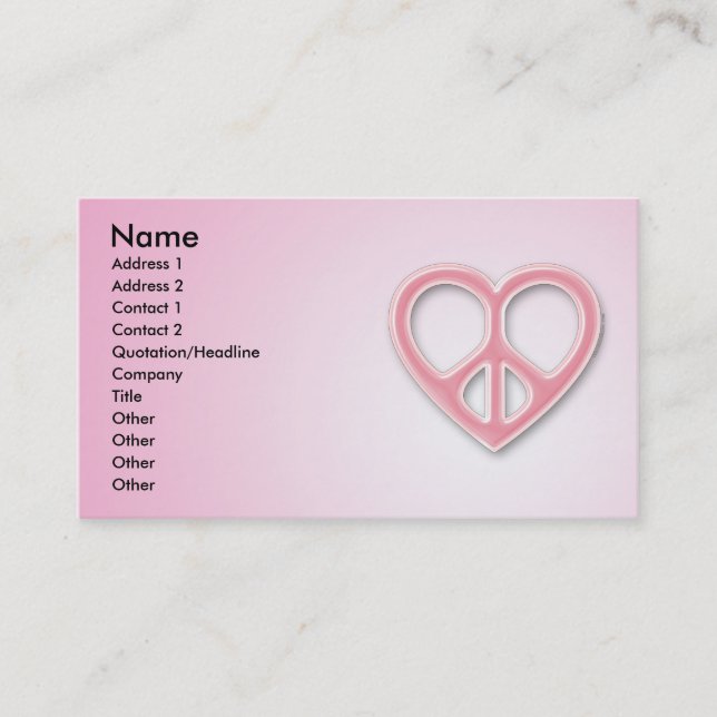 Visite Carte rose de profil de paix et d'amour (Devant)