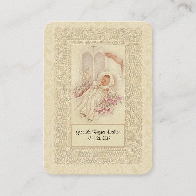 Visite Carte Sainte Commémorative de Baptême de Bébé Fill (Devant)