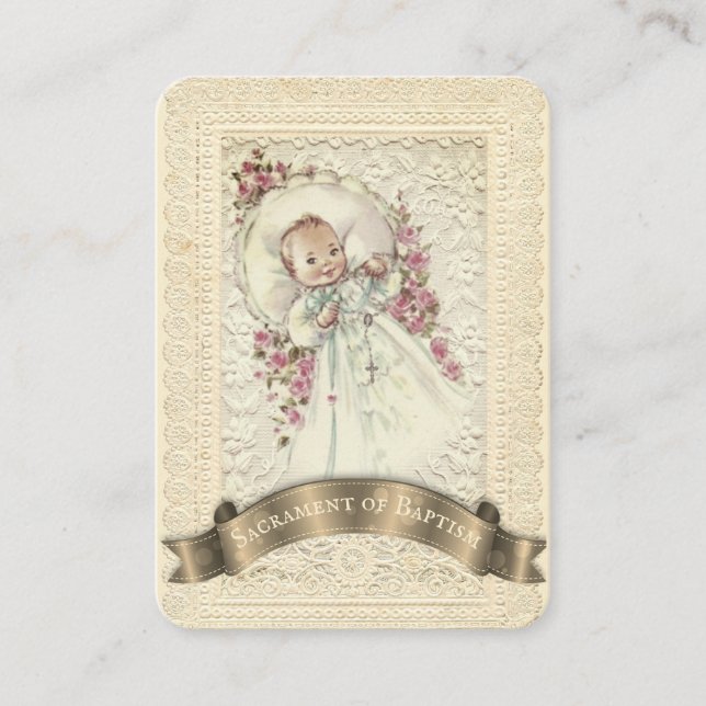 Visite Carte Sainte de Remembrance de Baptême de Bébé Cat (Devant)