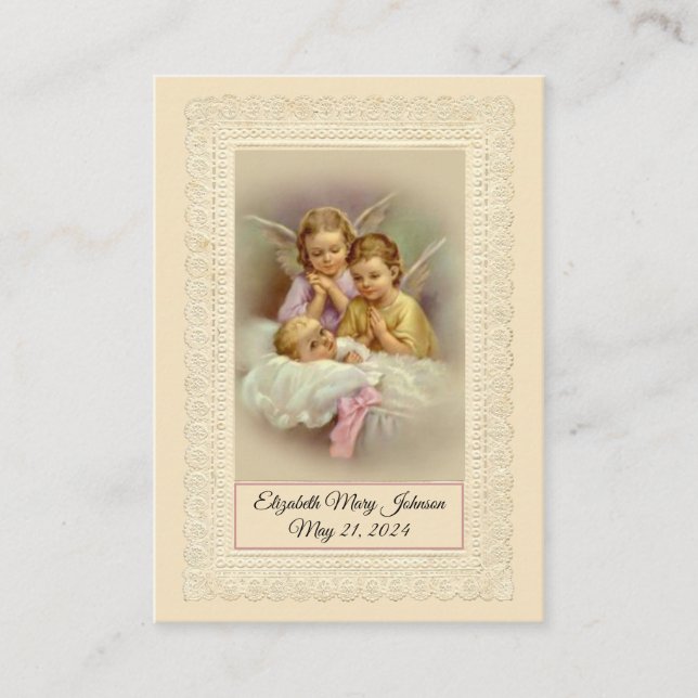Visite Carte Sainte de Remembrance de Baptême de Bébé Fil (Devant)