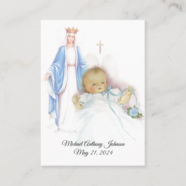 Visite Carte Sainte de Remembrance de Baptême pour Garçon (Devant)