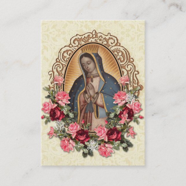 Visite Carte Sainte Faveur de Mariage Roses de Guadalupe (Devant)