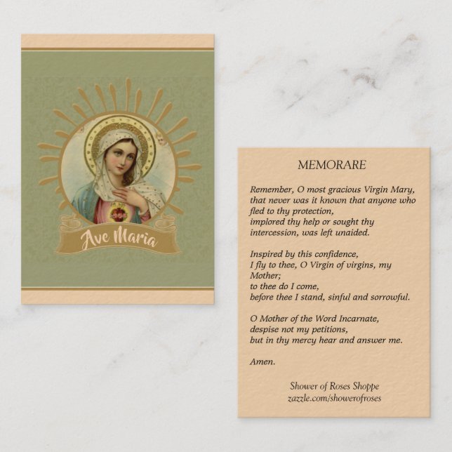 Visite Carte sainte impeccable de Mary Memorare (Devant / Derrière)
