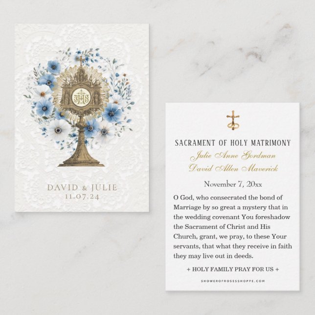 Visite Carte Sainte Mariage de Monstrance Florale Bleue C (Devant / Derrière)