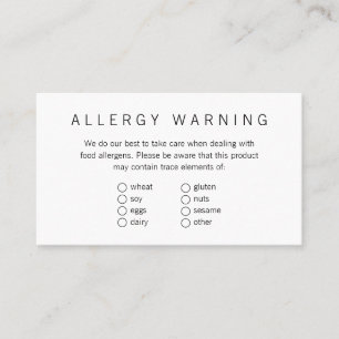 Visite Carte simple de allergènes alimentaires pour boula