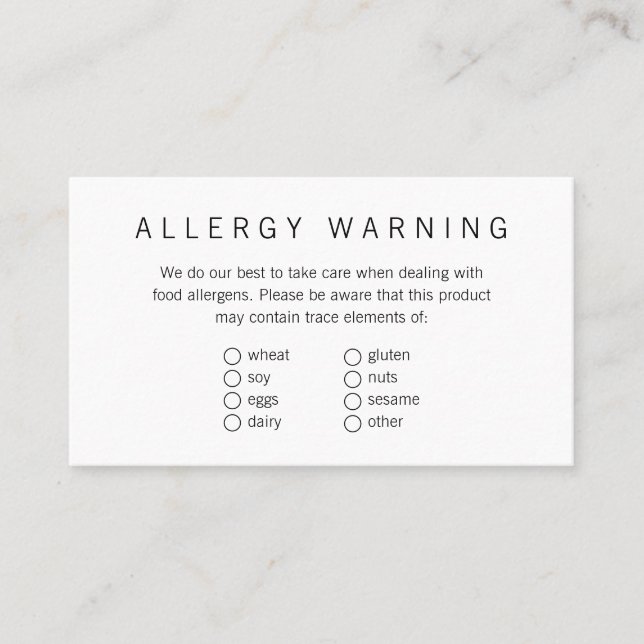 Visite Carte simple de allergènes alimentaires pour boula (Devant)