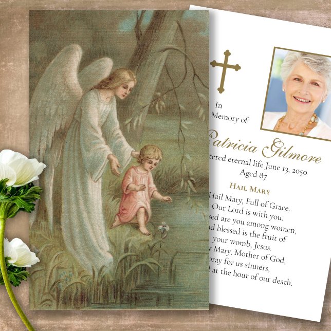 Visite Cartes de prière | Ange Du Ciel (catholic, religious, celebration of life, in loving memory of, prayer cards for bereavement)