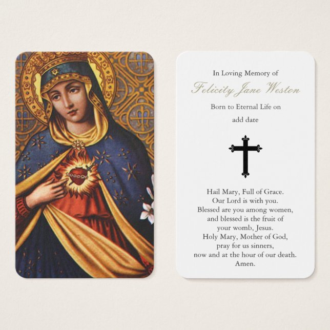 Visite Cartes de prière | Coeur immaculé de Marie (Devant & derrière)
