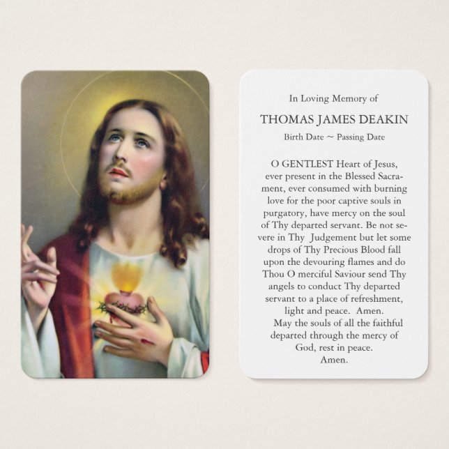 Visite Cartes de prière | Coeur Sacré De Jésus (Devant & derrière)