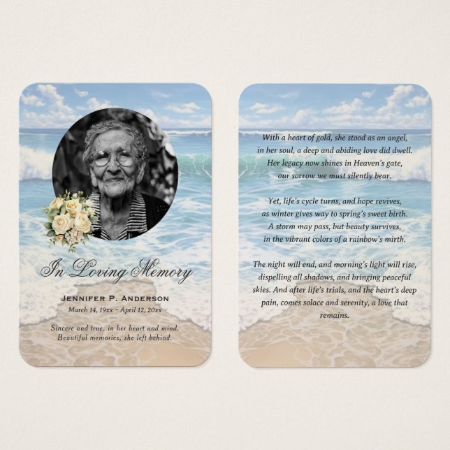 Visite Cartes de prière commémoratives de fleurs de plage (Devant & derrière)
