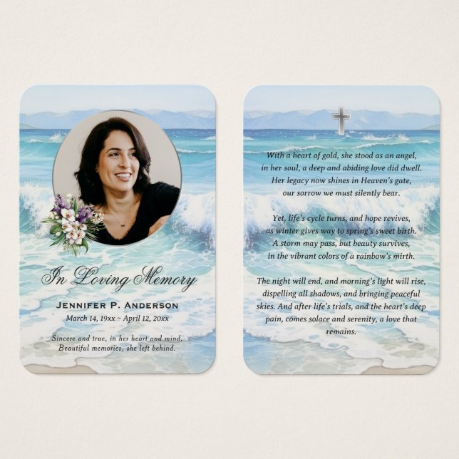 Visite Cartes de prière commémoratives florales de plage (Devant & derrière)