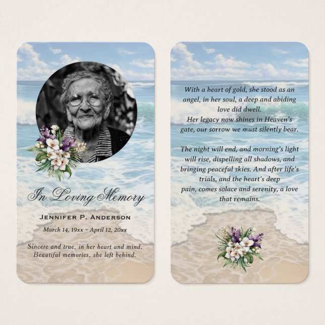Visite Cartes de prière commémoratives florales de plage (Devant & derrière)