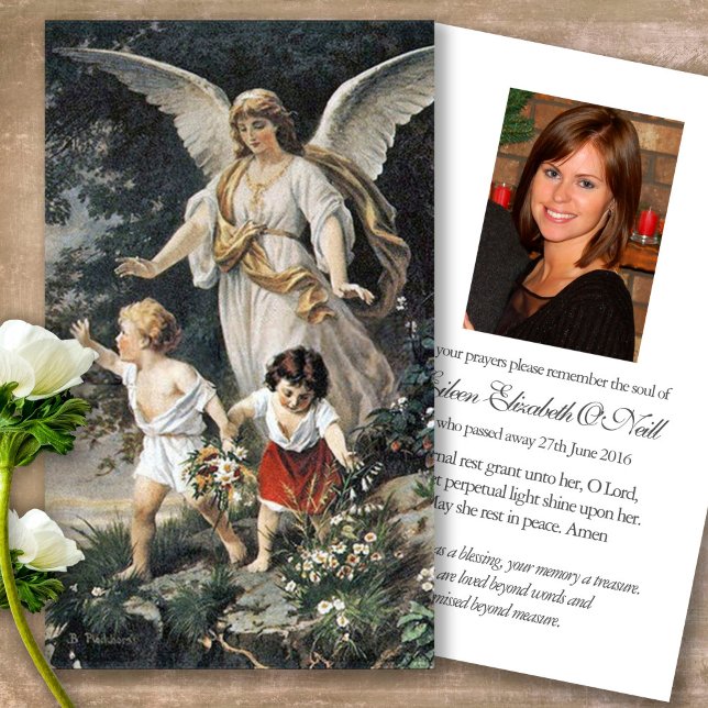 Visite Cartes de prière | Guardian Angel 3 (catholic, religious, celebration of life, in loving memory of, prayer cards for bereavement)