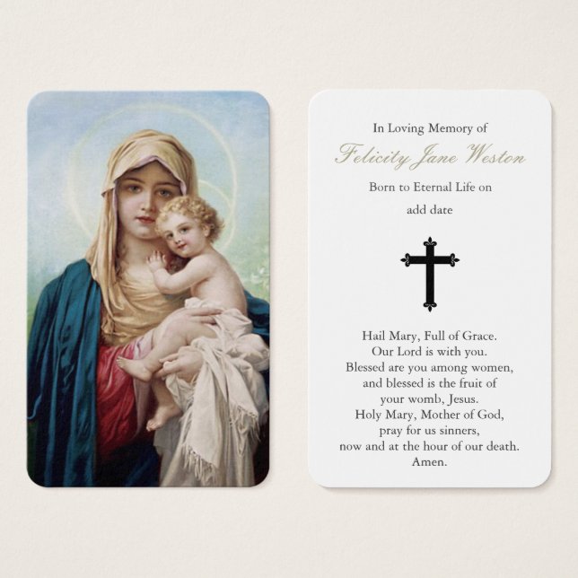 Visite Cartes de prière | Mère Marie & Bébé Jésus (Devant & derrière)
