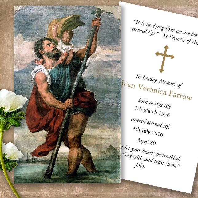 Visite Cartes de prière | St Christopher (catholic, religious, celebration of life, in loving memory of, prayer cards for bereavement)