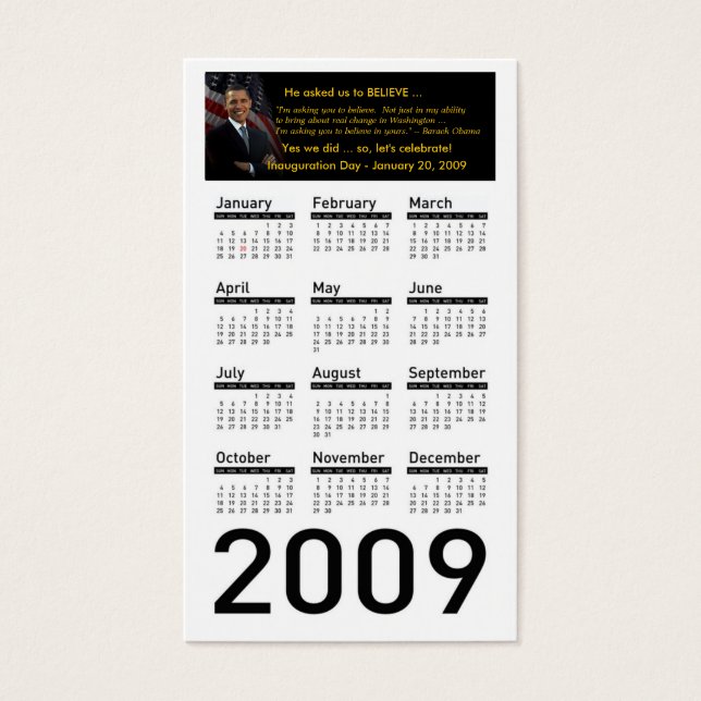 Visite Cartes de profil du calendrier de l'inauguration O (Devant)