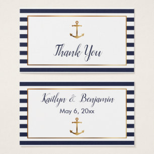 Visite Cartes de remerciement Gold Anchor Navy et rayures