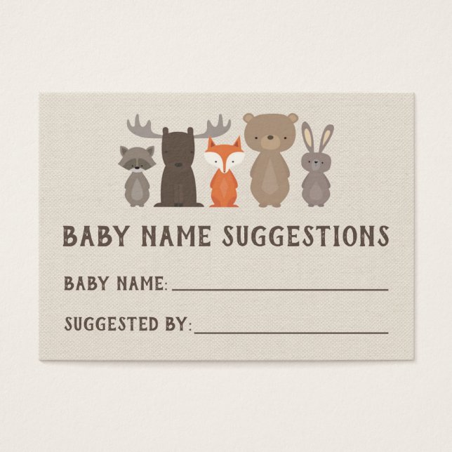 Visite Cartes de suggestion de nom de Baby shower Woodlan (Devant)