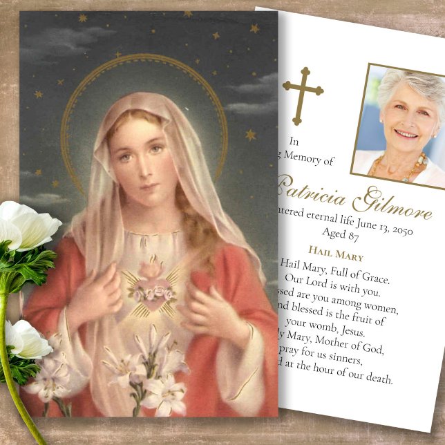 Visite Cartes de Sympathie pour la prière funéraire Heart (catholic, religious, celebration of life, in loving memory of, prayer cards for bereavement)