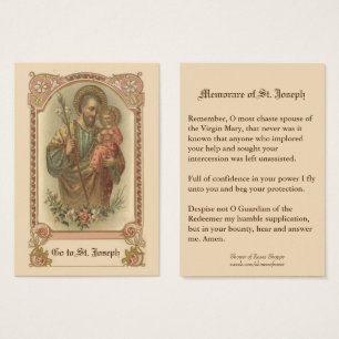 Visite Cartes sacrées de prière Memorare de St. Joseph
