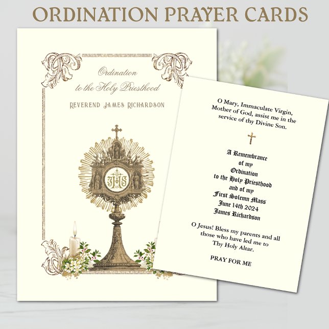VISITE CARTES SAINES DE L'ORDINATION PRIVÉE CATHOLIQUE (Easy to personalize Catholic Priest Ordination Prayer Cards)