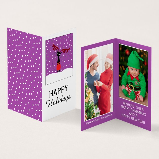 Visite Chat Reindeer, Carte de Noël Photo Famille (Intérieur et extérieur)