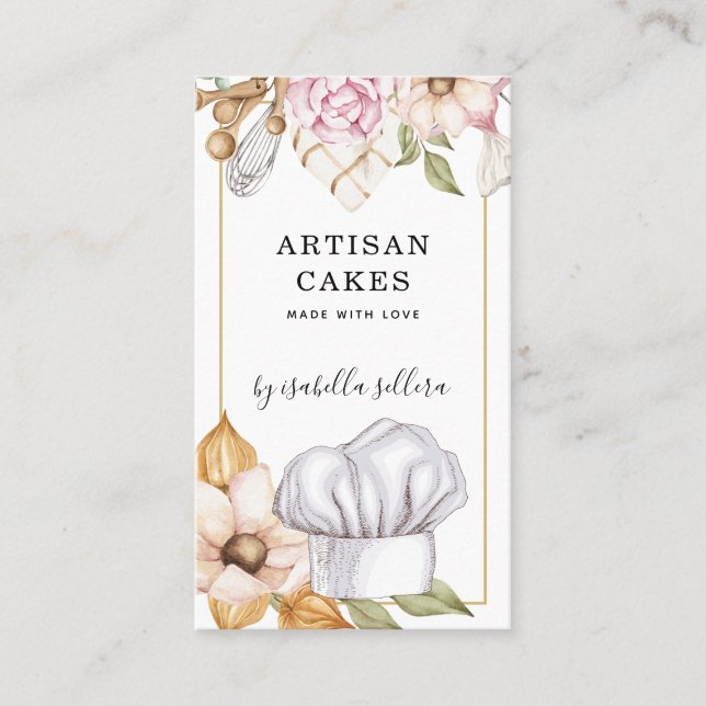 Visite Chef pâtisserie boulangerie Aquarelle Carte de vis (Devant)