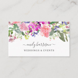 Visite Chic Bright Watercolor Floral Blush Carte de visit