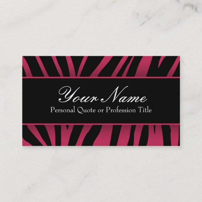 Visite Chic rose chaud et noir Zebra Stripes Carte de vis (Devant)