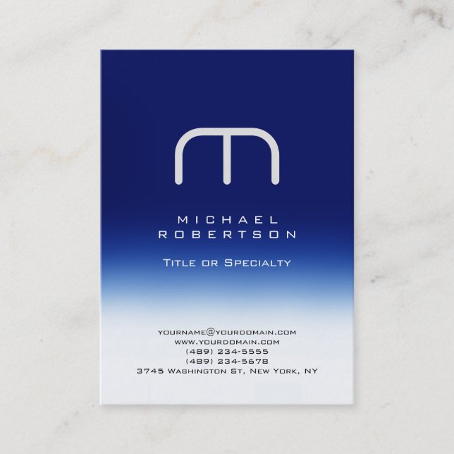 Visite Chubby Moderne Monogramme Bleu Blanc Carte de visi (Devant)