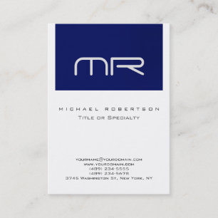 Visite Chubby Moderne Monogramme Bleu Blanc Carte de visi