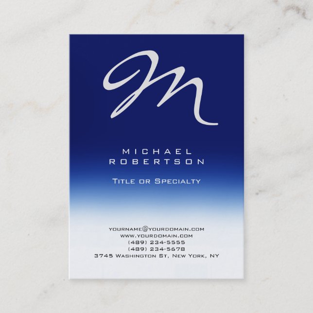 Visite Chubby Moderne Monogramme Bleu Blanc Carte de visi (Devant)