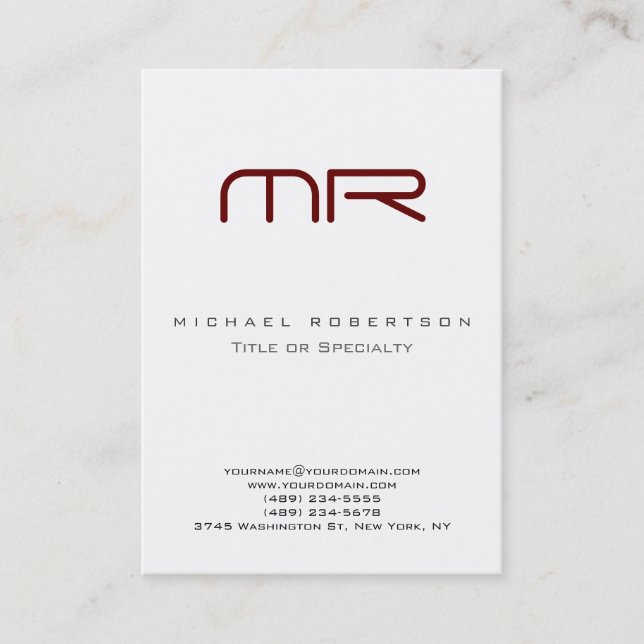 Visite Chubby Monogram Blanc Rouge Élégant Carte de visit (Devant)