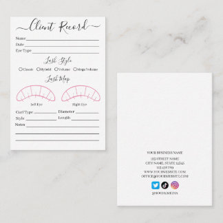 Visite Client d'extension Eyelash Formulaire de Carte de