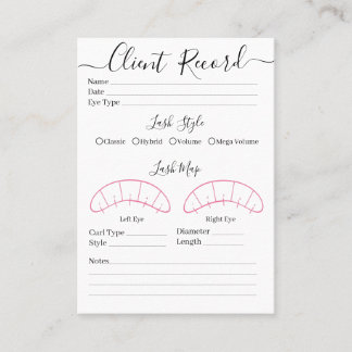 Visite Client d'extension Eyelash Formulaire de Carte de