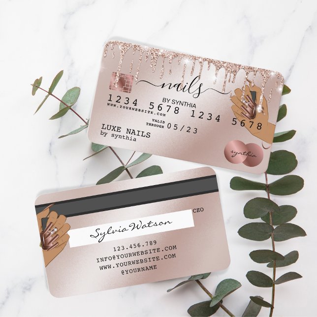 Visite Clous Technicien Carte de crédit Styled Rose Gold  (Créateur téléchargé)