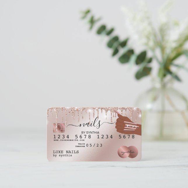 Visite Clous Technicien Carte de crédit Styled Rose Gold  (Debout devant)