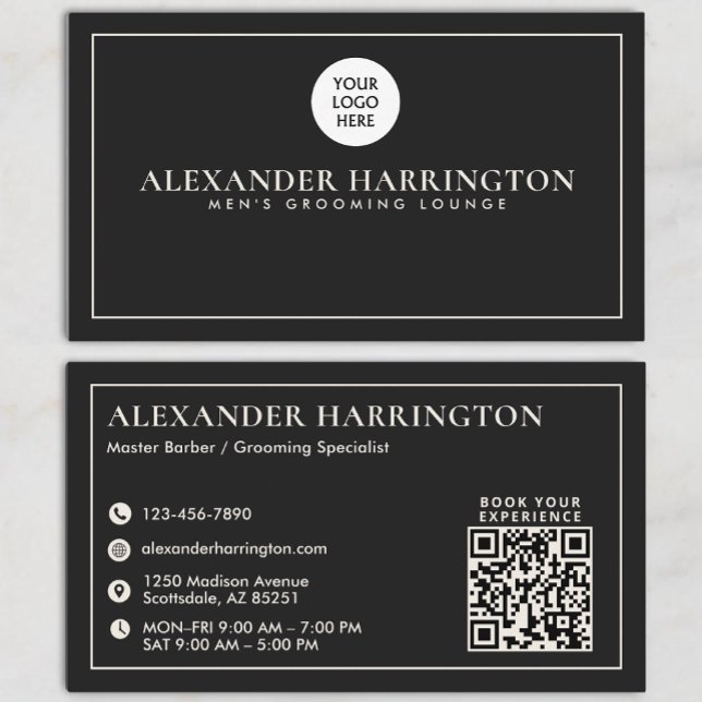 Visite Code QR Black Ivory Icône Sociale Carte de barbier (Créateur téléchargé)
