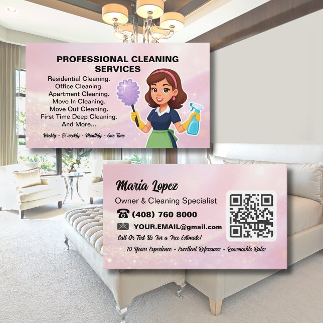 Visite Code QR Carte Rose Service de Nettoyage Maison de  (Créateur téléchargé)