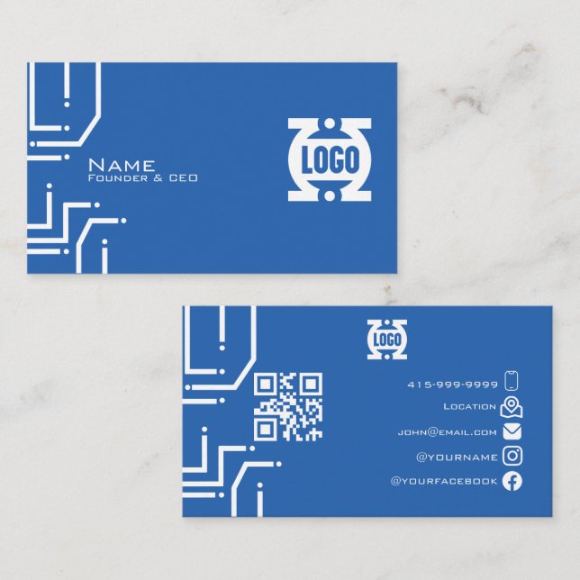 Visite Code QR de carte de circuit imprimé bleu moderne  (Devant / Derrière)