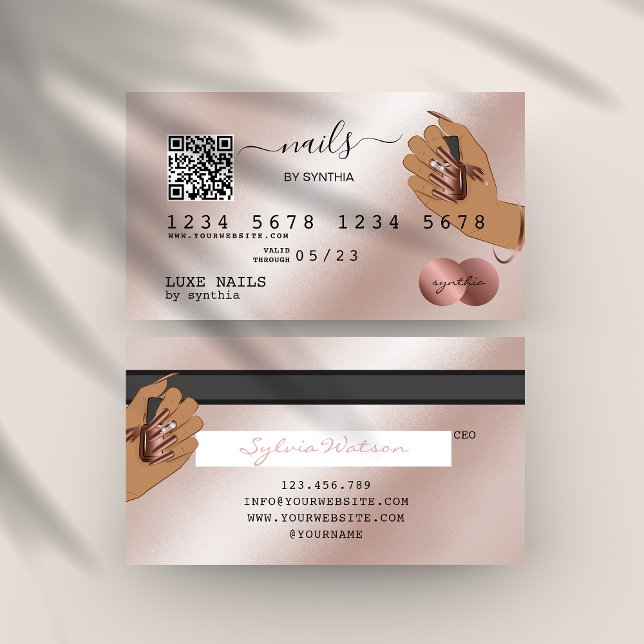 Visite Code QR Nails Technicien Carte de crédit Rose Gold (Créateur téléchargé)