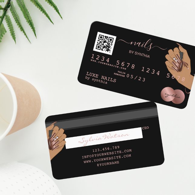 Visite Code QR Nails Technicien Carte de crédit Rose Gold (Créateur téléchargé)