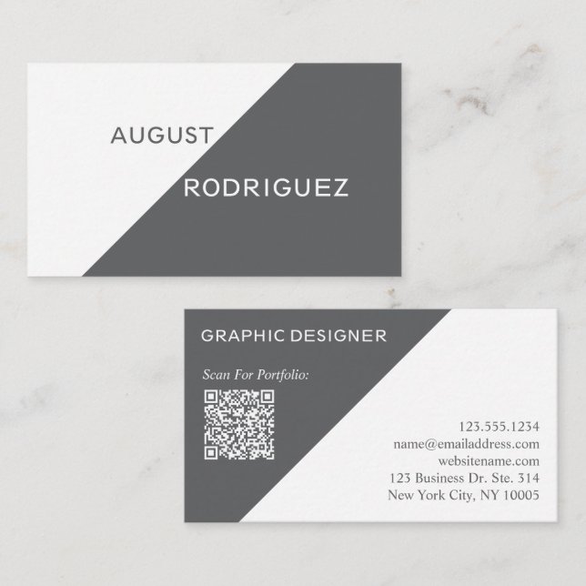 Visite Code QR personnalisé géométrique gris Carte de vis (Devant / Derrière)
