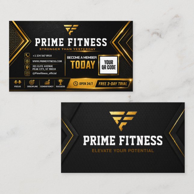 Visite Conception de carte de club de fitness éditable Bl (Devant / Derrière)